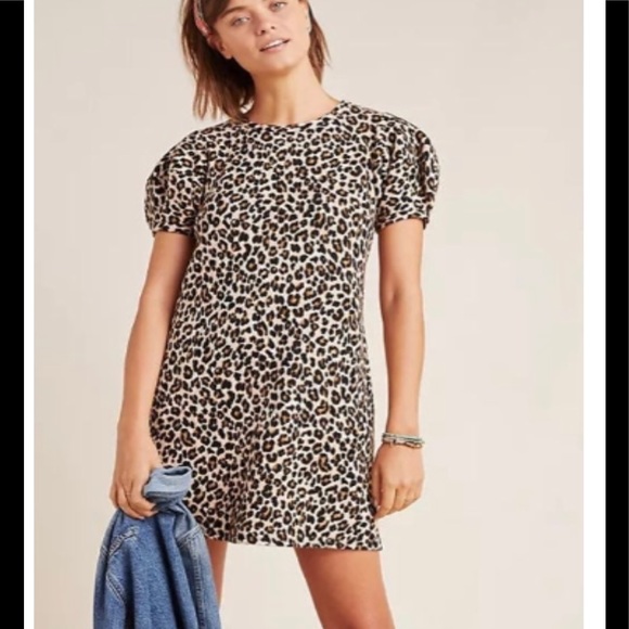 Anthropologie Dresses & Skirts - Anthropologie Velvet by Graham Jolene Leopard Puff Sleeve Dress Small